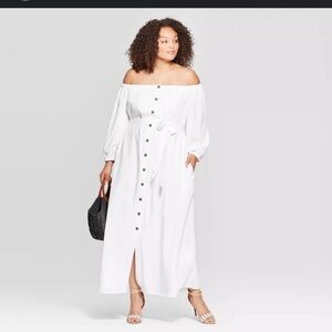 Long Sleeve Off The Shoulder Button-down Maxi Dress woman’s large NWT